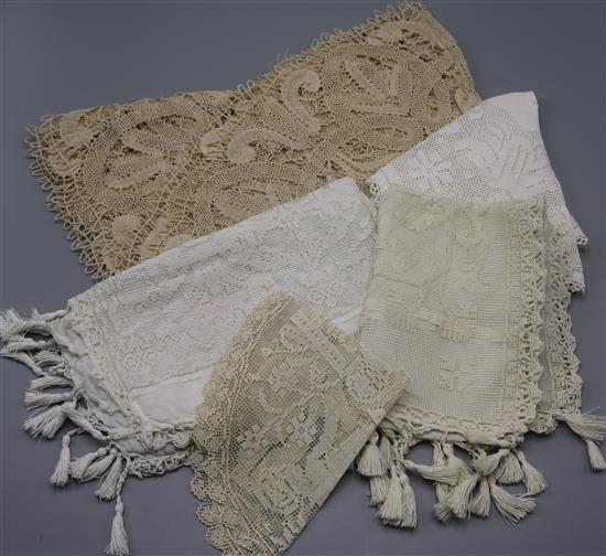 Large table cloth, filet cushion covers, etc